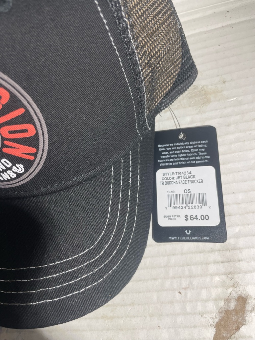 True Religion Black Buddha Face Trucker Hat - Picture 2 of 3